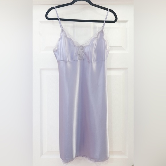 Satin Pastel Lavender Lace Lingerie Mini Slip Dress sz Small - Picture 1 of 5